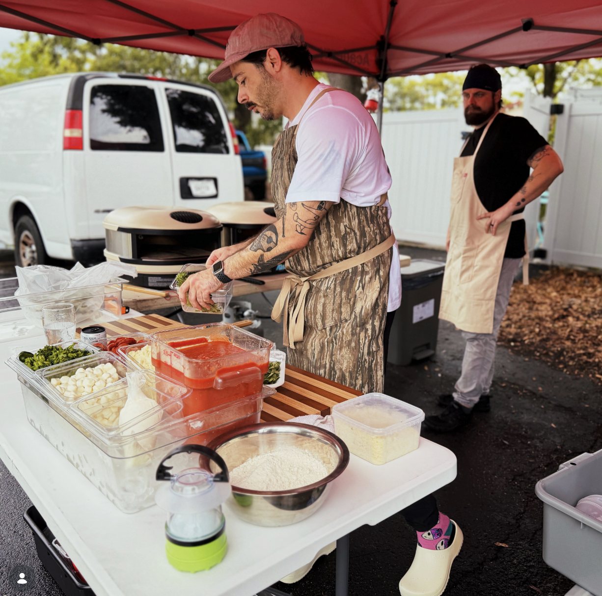 Mise en place under the tent on Instagram